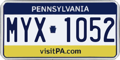PA license plate MYX1052