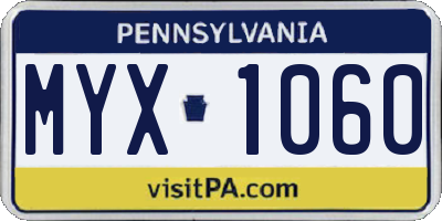 PA license plate MYX1060