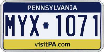 PA license plate MYX1071