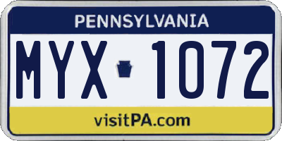 PA license plate MYX1072