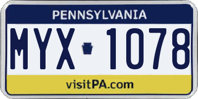 PA license plate MYX1078