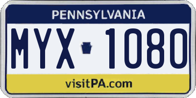 PA license plate MYX1080