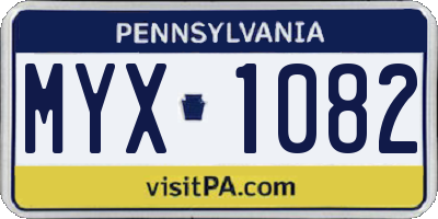 PA license plate MYX1082