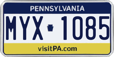PA license plate MYX1085