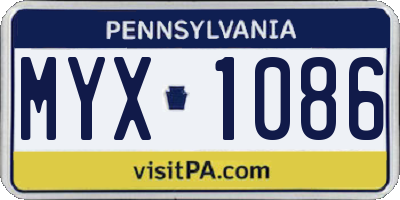 PA license plate MYX1086