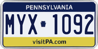 PA license plate MYX1092