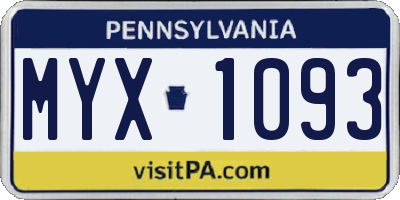 PA license plate MYX1093