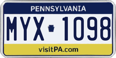 PA license plate MYX1098