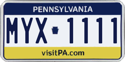 PA license plate MYX1111