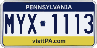 PA license plate MYX1113