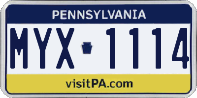 PA license plate MYX1114