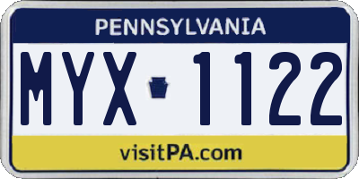 PA license plate MYX1122