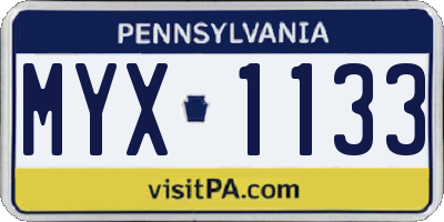 PA license plate MYX1133