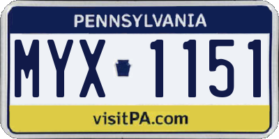 PA license plate MYX1151