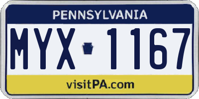 PA license plate MYX1167