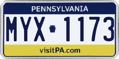 PA license plate MYX1173