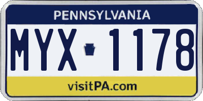 PA license plate MYX1178