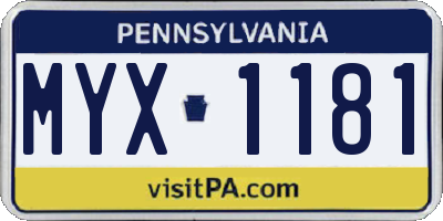 PA license plate MYX1181