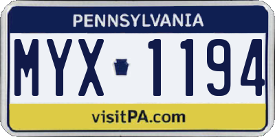 PA license plate MYX1194