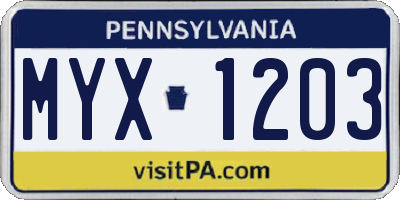 PA license plate MYX1203