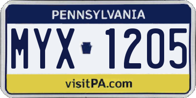 PA license plate MYX1205