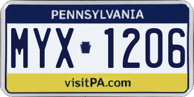 PA license plate MYX1206