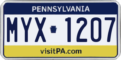 PA license plate MYX1207