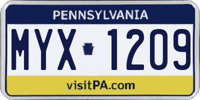 PA license plate MYX1209