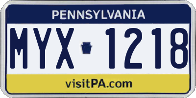 PA license plate MYX1218