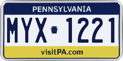 PA license plate MYX1221