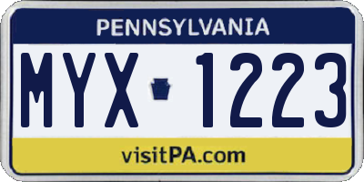 PA license plate MYX1223