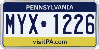 PA license plate MYX1226