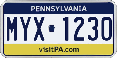 PA license plate MYX1230