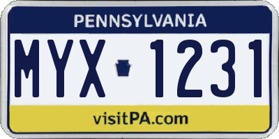 PA license plate MYX1231