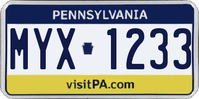 PA license plate MYX1233