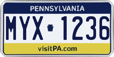 PA license plate MYX1236