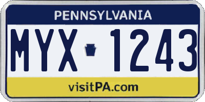 PA license plate MYX1243