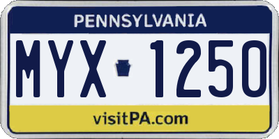PA license plate MYX1250