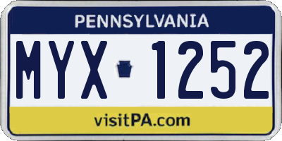PA license plate MYX1252