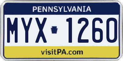 PA license plate MYX1260