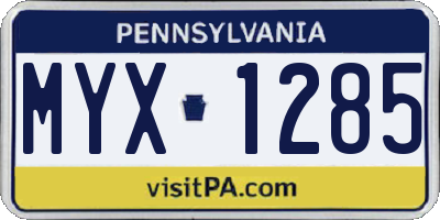 PA license plate MYX1285