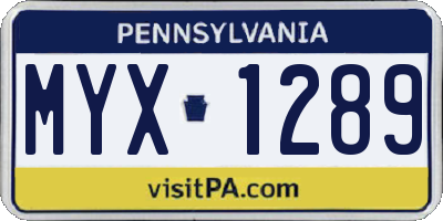 PA license plate MYX1289