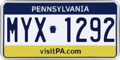 PA license plate MYX1292