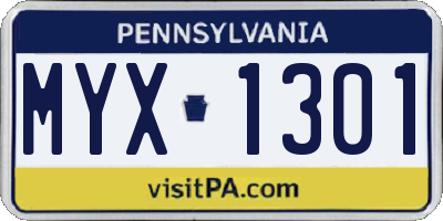 PA license plate MYX1301