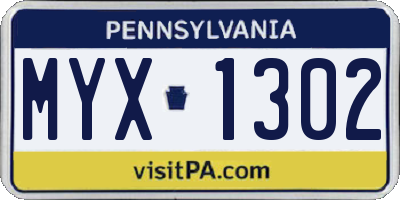 PA license plate MYX1302