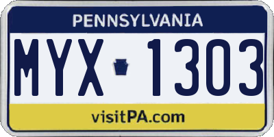 PA license plate MYX1303