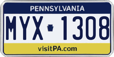 PA license plate MYX1308