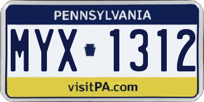 PA license plate MYX1312