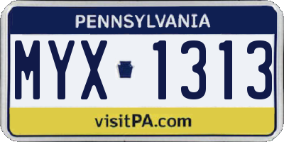 PA license plate MYX1313
