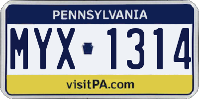 PA license plate MYX1314